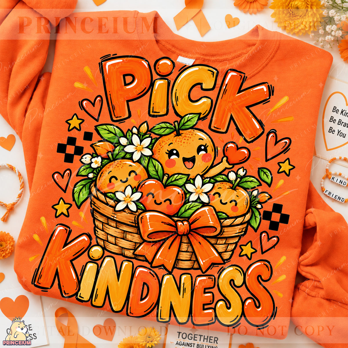 Pick Kindness PNG – Cute Orange Basket Unity Day Design | Instant Digital Download