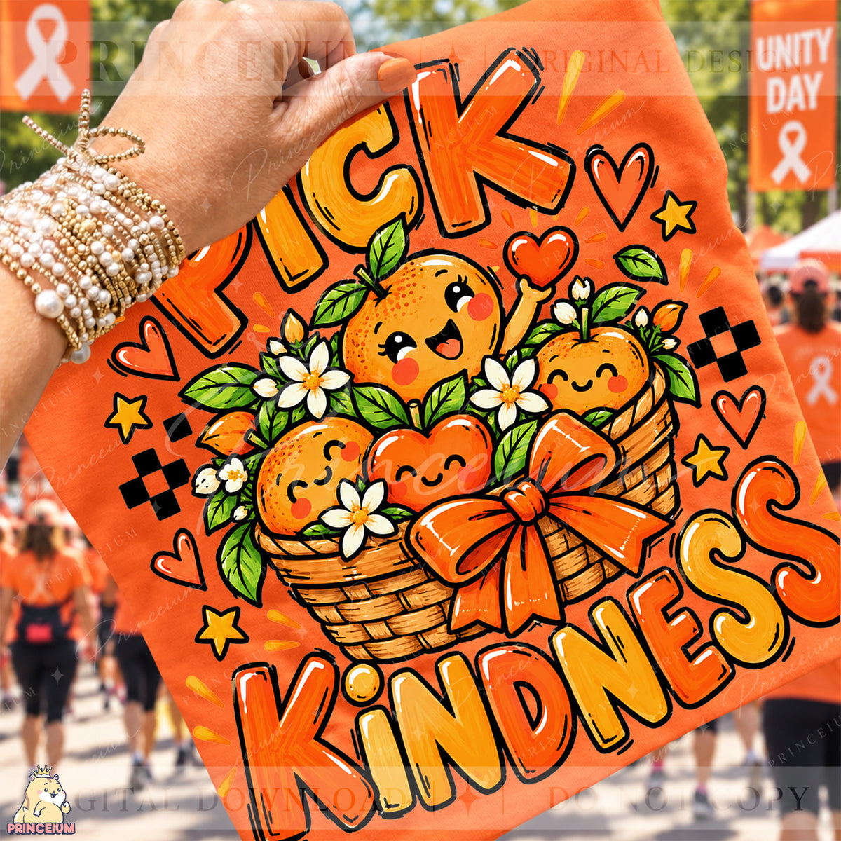 Pick Kindness PNG – Cute Orange Basket Unity Day Design | Instant Digital Download