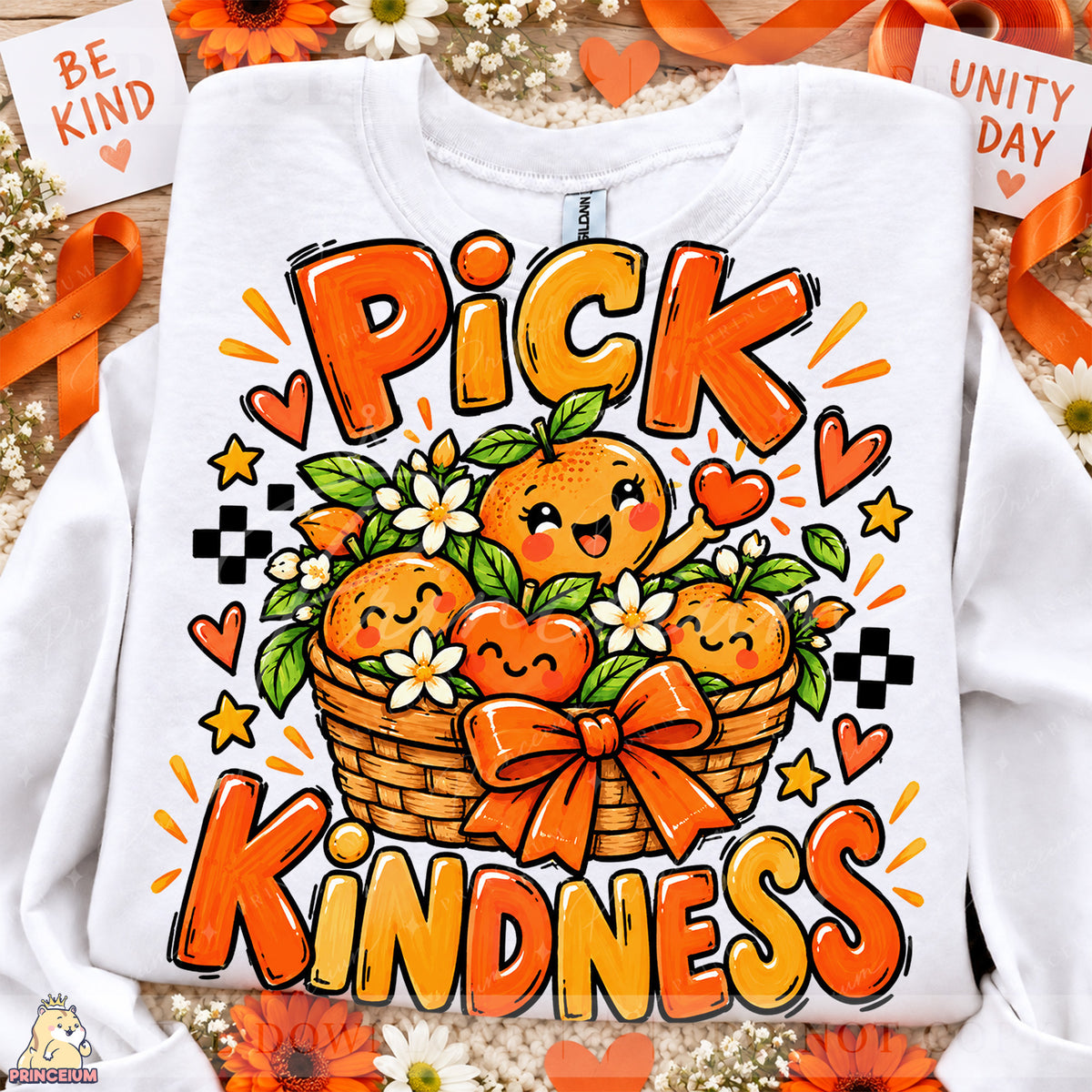Pick Kindness PNG – Cute Orange Basket Unity Day Design | Instant Digital Download