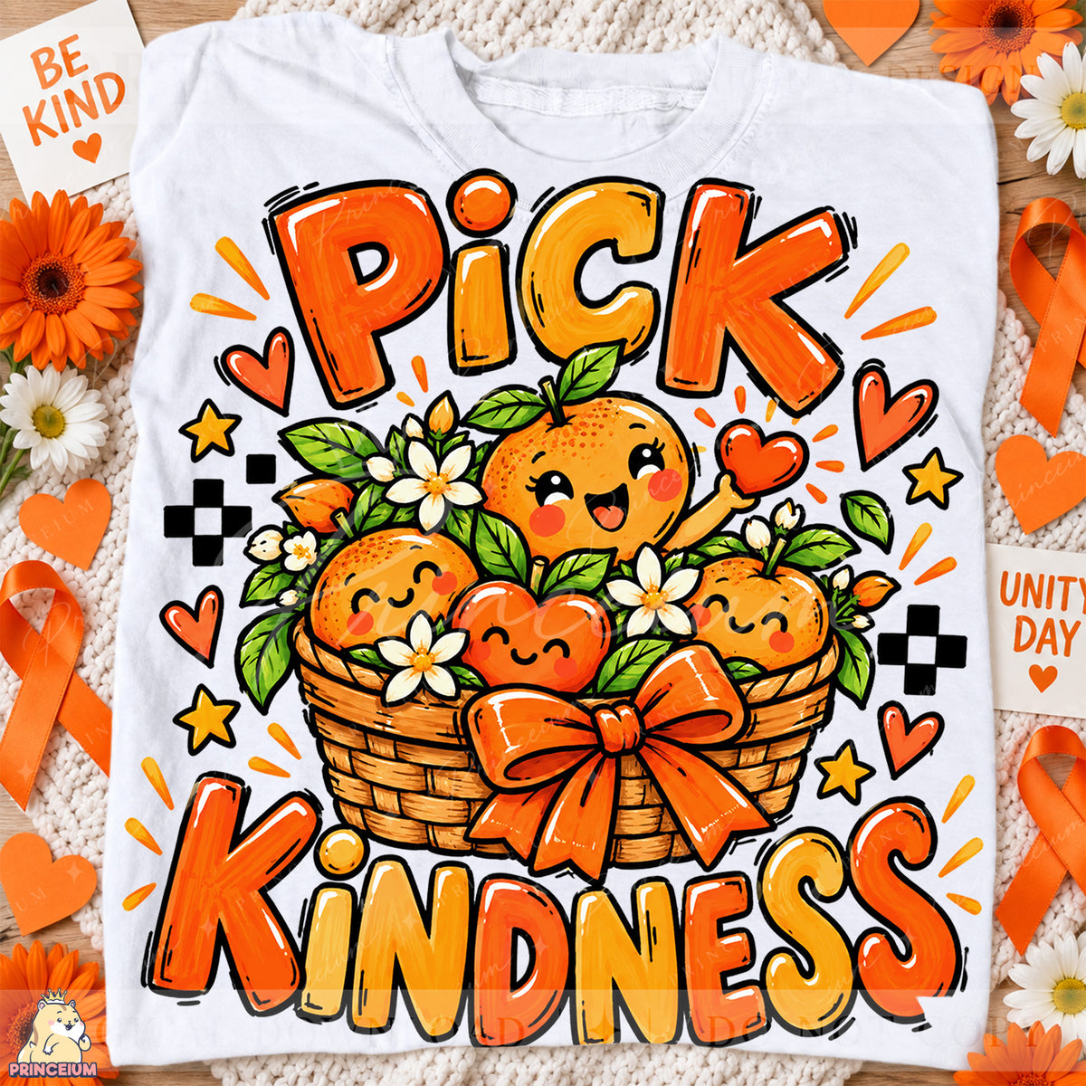 Pick Kindness PNG – Cute Orange Basket Unity Day Design | Instant Digital Download