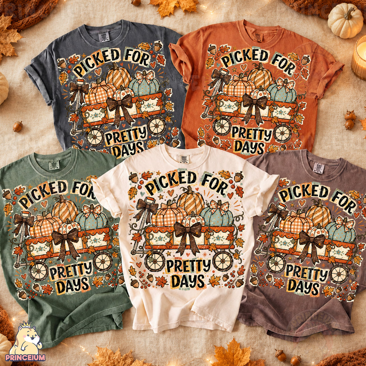 Picked for Pretty Days PNG Vintage Fall Pumpkin Wagon Design
