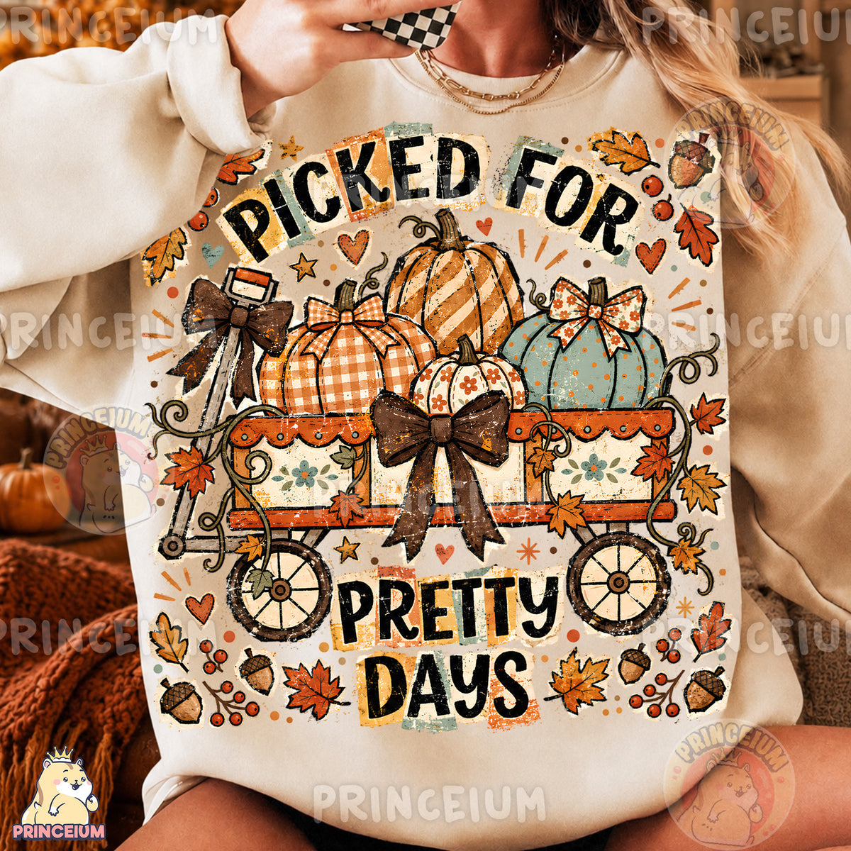 Picked for Pretty Days PNG Vintage Fall Pumpkin Wagon Design