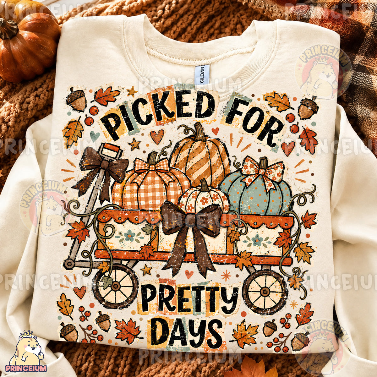 Picked for Pretty Days PNG Vintage Fall Pumpkin Wagon Design