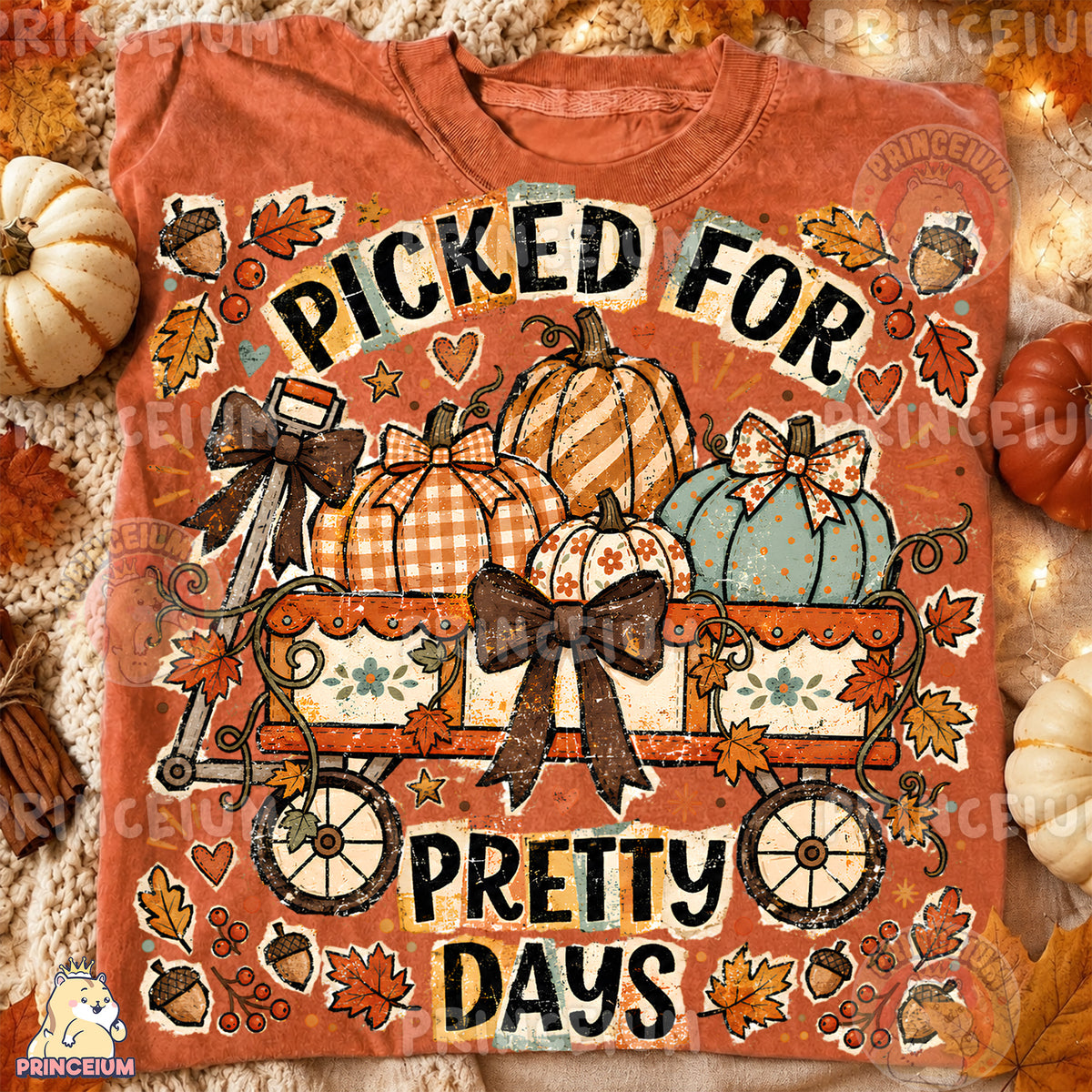 Picked for Pretty Days PNG Vintage Fall Pumpkin Wagon Design