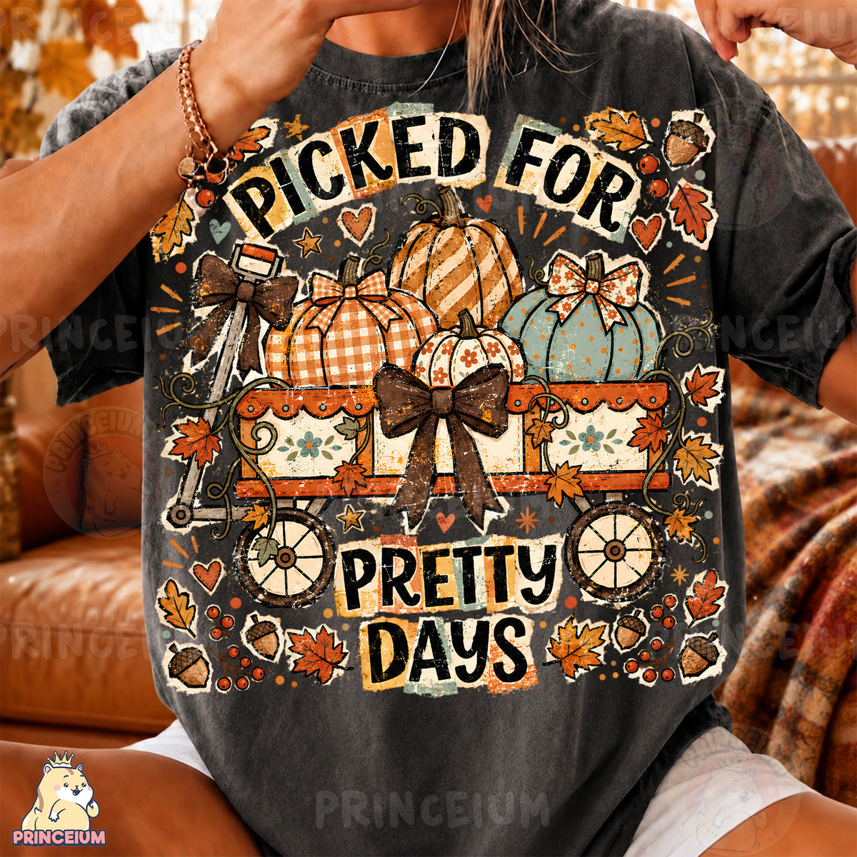 Picked for Pretty Days PNG Vintage Fall Pumpkin Wagon Design
