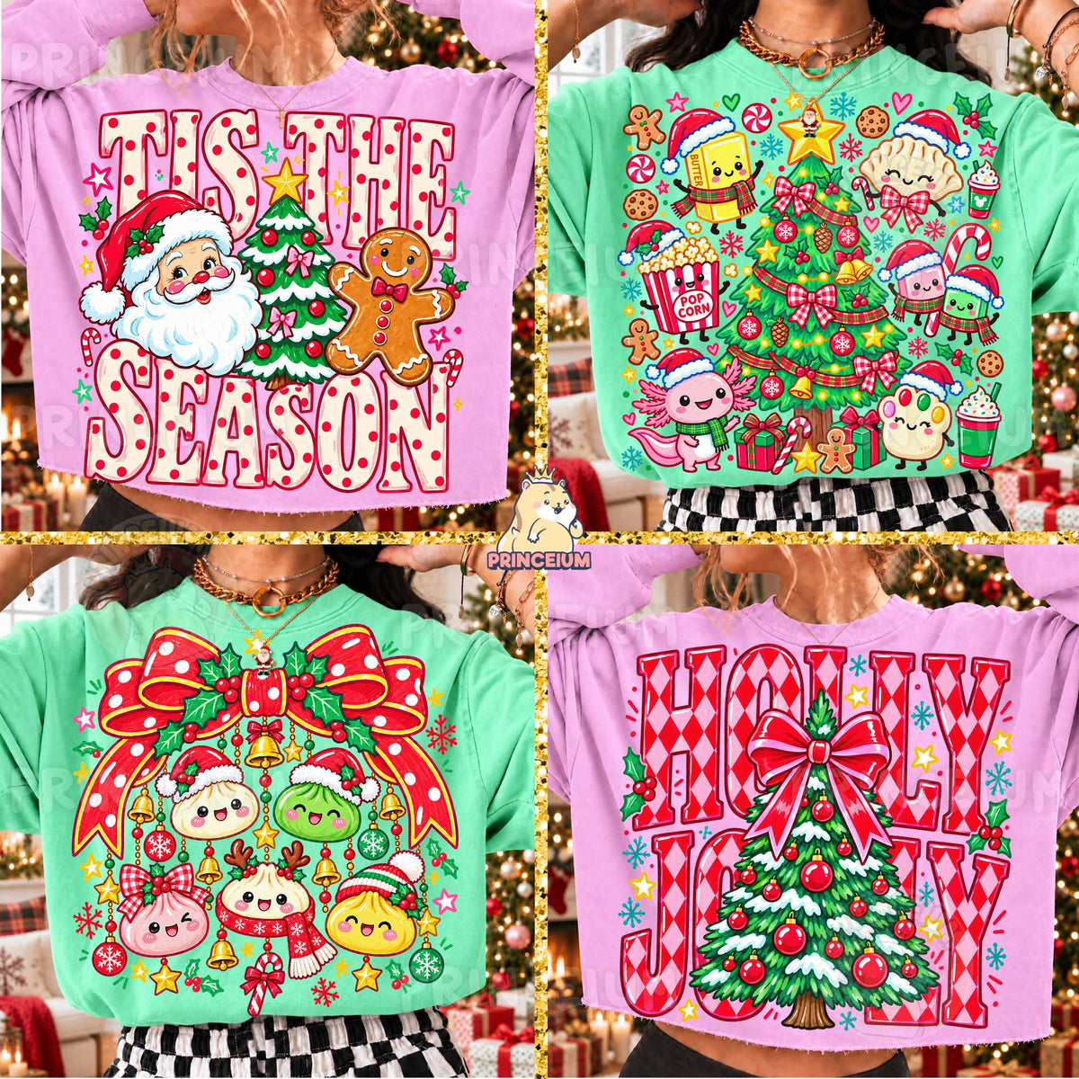 30+ Preppy Christmas PNG Bundle Santa Gingerbread & Bows Festive Holiday Designs