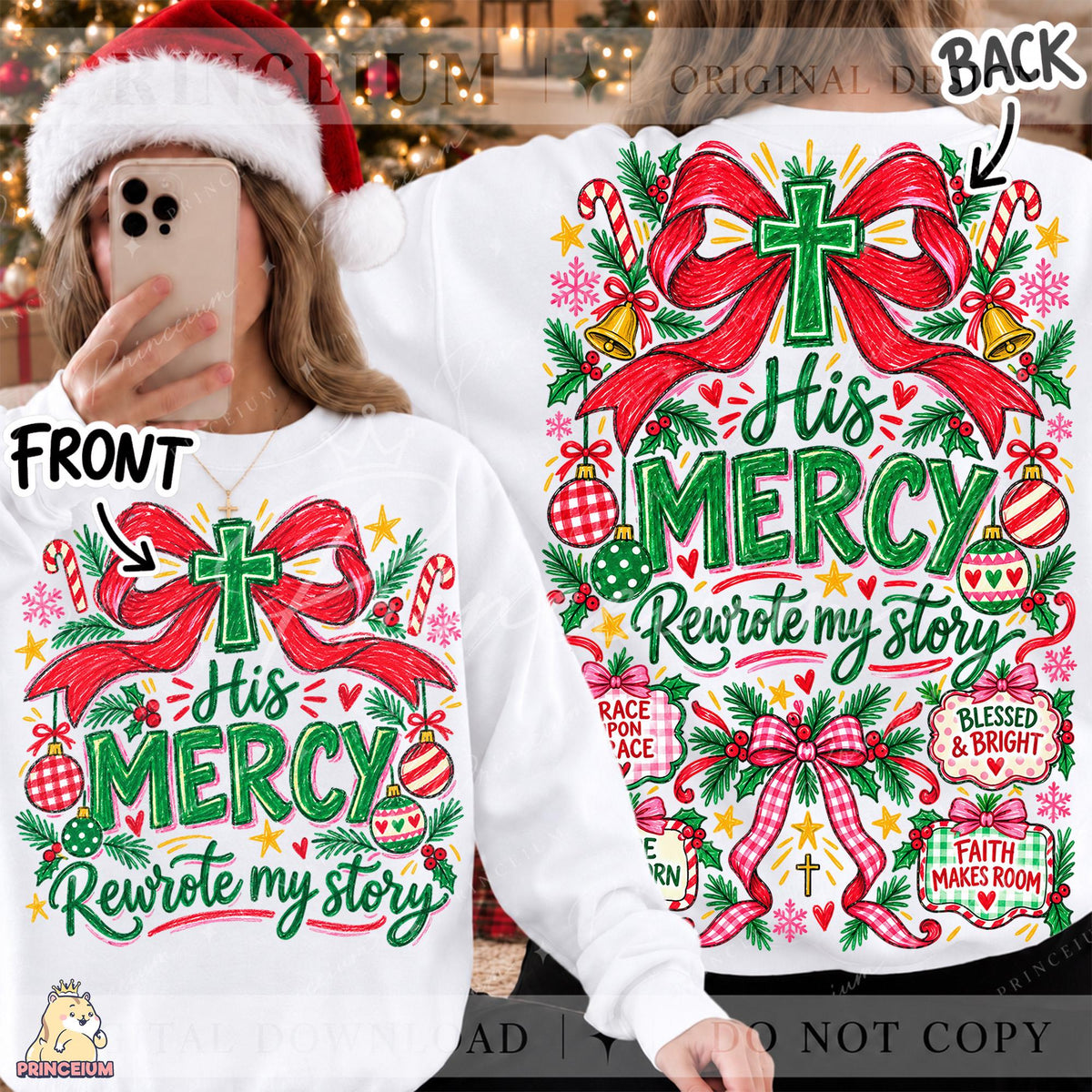30+ Preppy Christmas PNG Bundle Santa Gingerbread & Bows Festive Holiday Designs