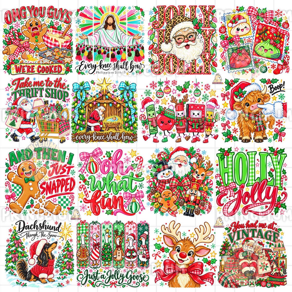 30+ Preppy Christmas PNG Bundle Santa Gingerbread & Bows Festive Holiday Designs