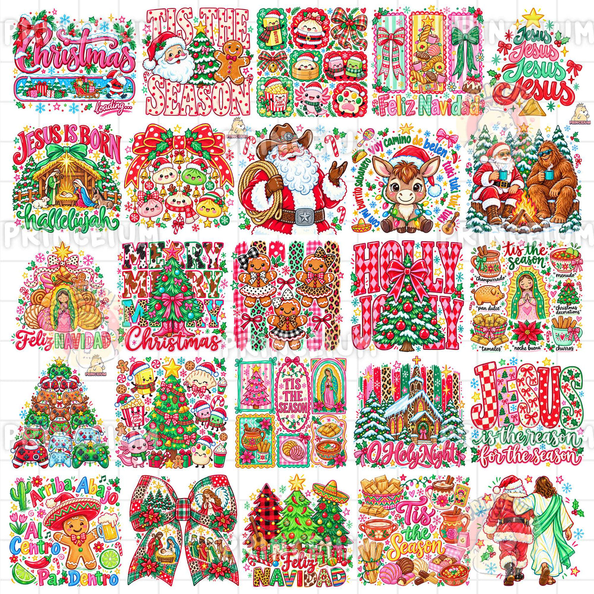 30+ Preppy Christmas PNG Bundle Santa Gingerbread & Bows Festive Holiday Designs