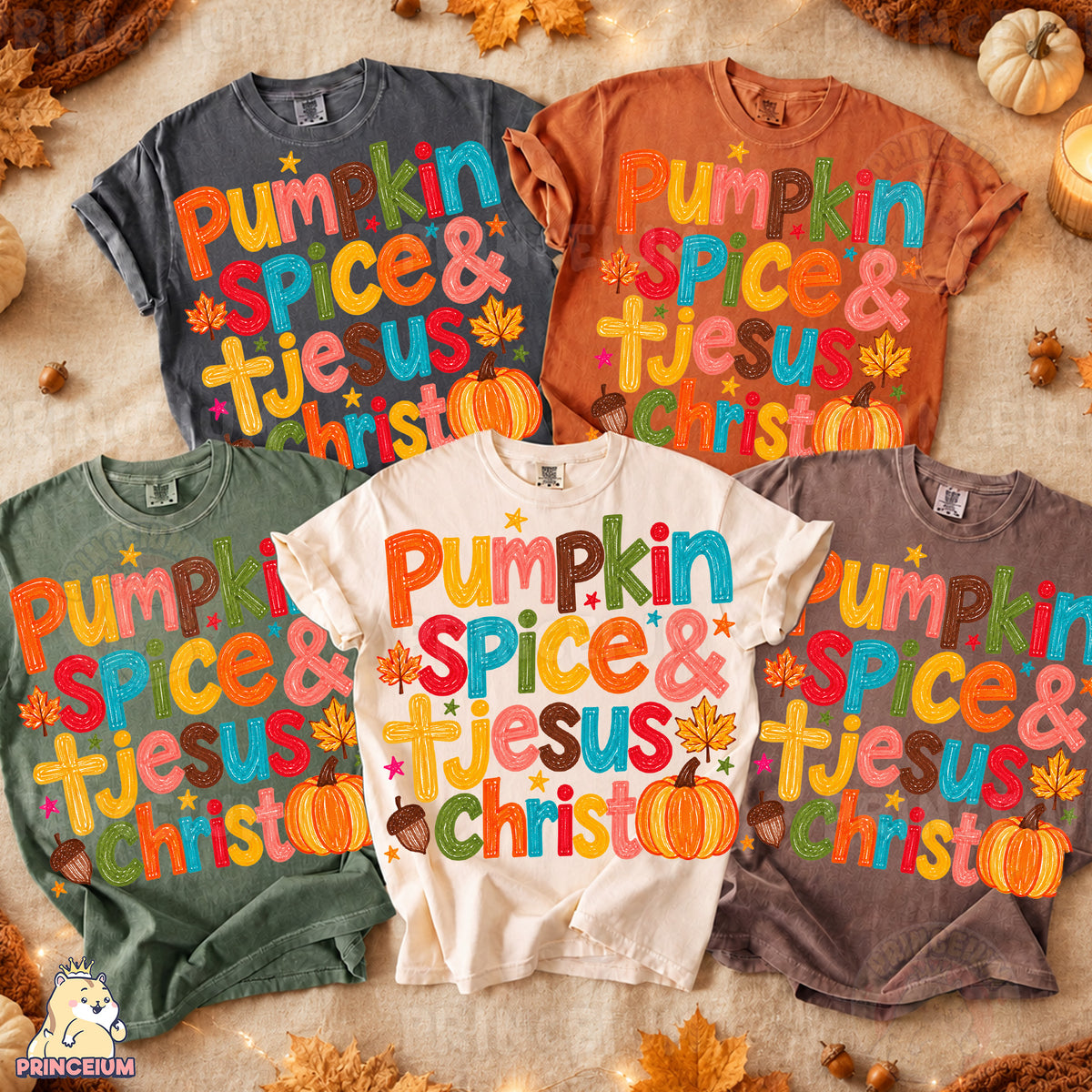 Pumpkin Spice & Jesus Christ PNG Colorful Crayon Christian Fall Design