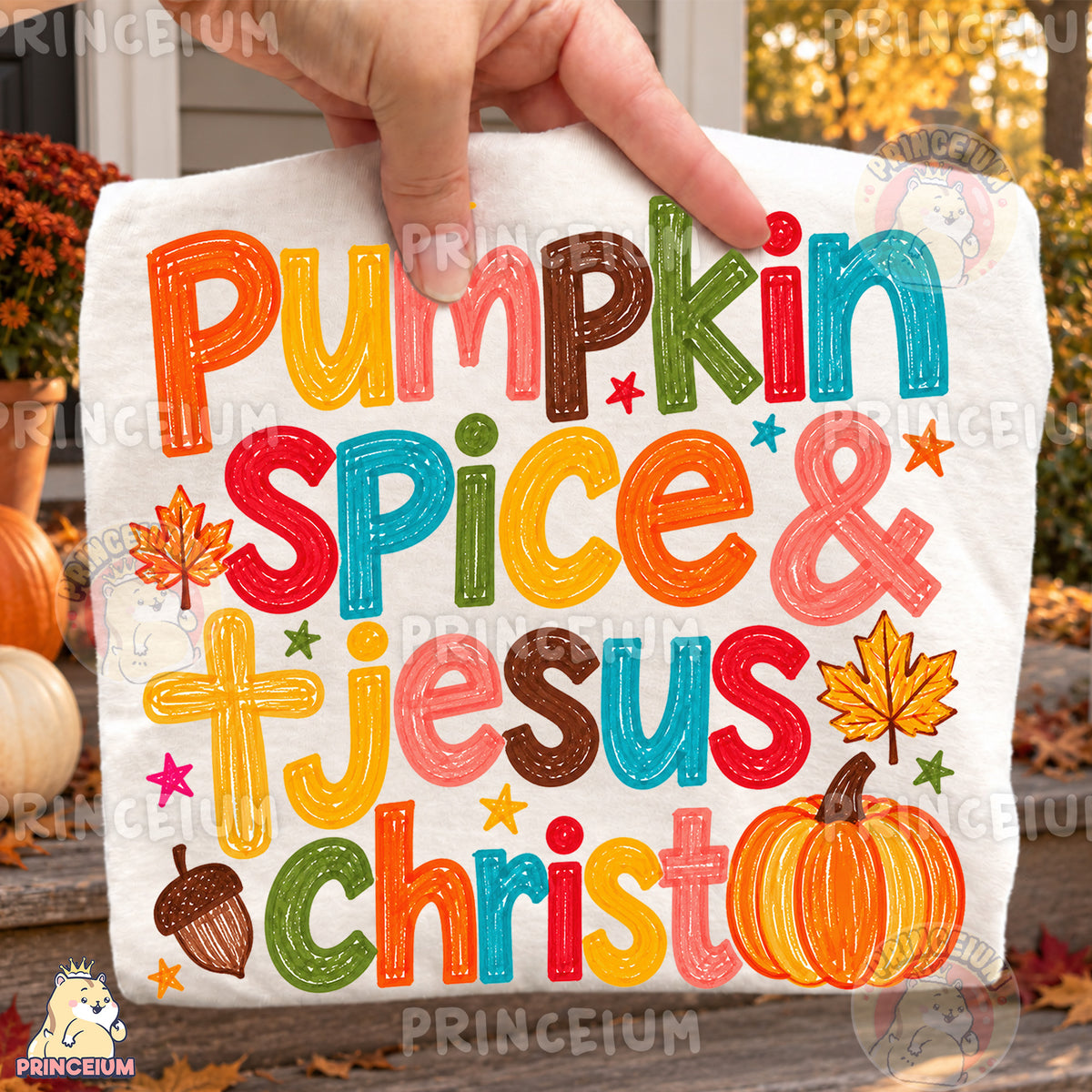 Pumpkin Spice & Jesus Christ PNG Colorful Crayon Christian Fall Design