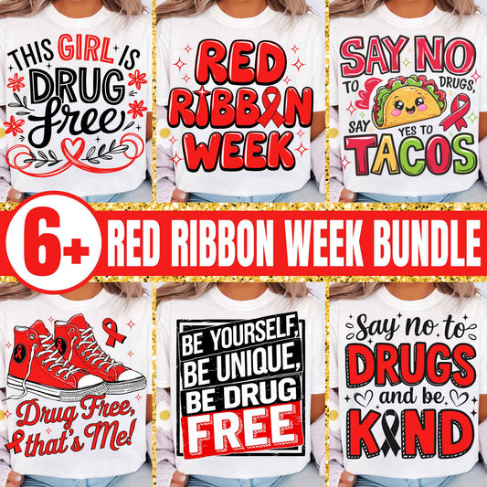 Red Ribbon Week Bundle Png, In October We Wear, Red Ribbon Week Png, Drug-Free, Anti-Drug Svg, Red ribbon Week, Sublimation Designs, Digital