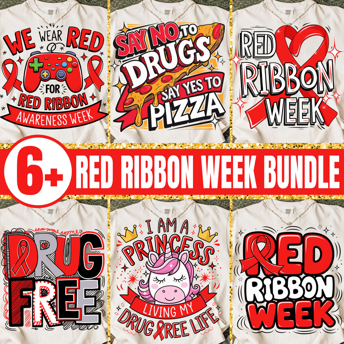 Red Ribbon Week Bundle Png, In October We Wear, Red Ribbon Week Png, Drug-Free, Anti-Drug Svg, Red ribbon Week, Sublimation Designs, Digital