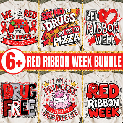Red Ribbon Week Bundle Png, In October We Wear, Red Ribbon Week Png, Drug-Free, Anti-Drug Svg, Red ribbon Week, Sublimation Designs, Digital