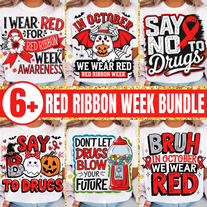 Red Ribbon Week Bundle Png, In October We Wear, Red Ribbon Week Png, Drug-Free, Anti-Drug Svg, Red ribbon Week, Sublimation Designs, Digital
