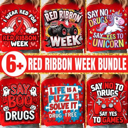 Red Ribbon Week Bundle Png, In October We Wear, Red Ribbon Week Png, Drug-Free, Anti-Drug Svg, Red ribbon Week, Sublimation Designs, Digital