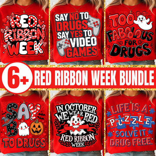 Red Ribbon Week Bundle Png, In October We Wear, Red Ribbon Week Png, Drug-Free, Anti-Drug Svg, Red ribbon Week, Sublimation Designs, Digita