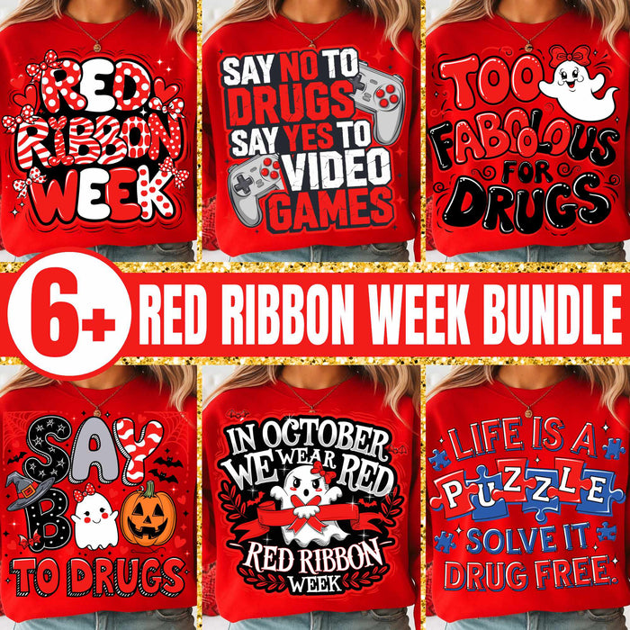 Red Ribbon Week Bundle Png, In October We Wear, Red Ribbon Week Png, Drug-Free, Anti-Drug Svg, Red ribbon Week, Sublimation Designs, Digita