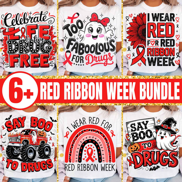 Red Ribbon Week Bundle Png, In October We Wear, Red Ribbon Week Png, Drug-Free, Anti-Drug Svg, Red ribbon Week, Sublimation Designs, Digital