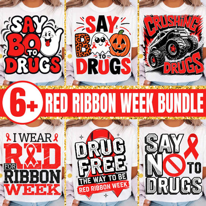 Red Ribbon Week Bundle Png, In October We Wear, Red Ribbon Week Png, Drug-Free, Anti-Drug Svg, Red ribbon Week, Sublimation Designs, Digital