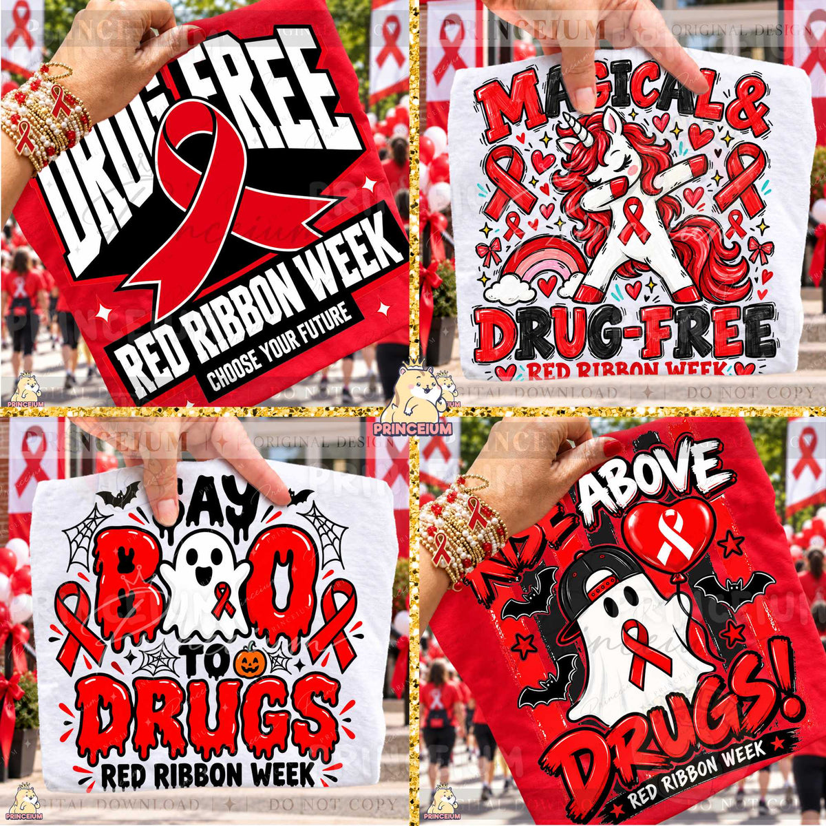 30+ Red Ribbon Week PNG Bundle Drug Free Halloween Designs