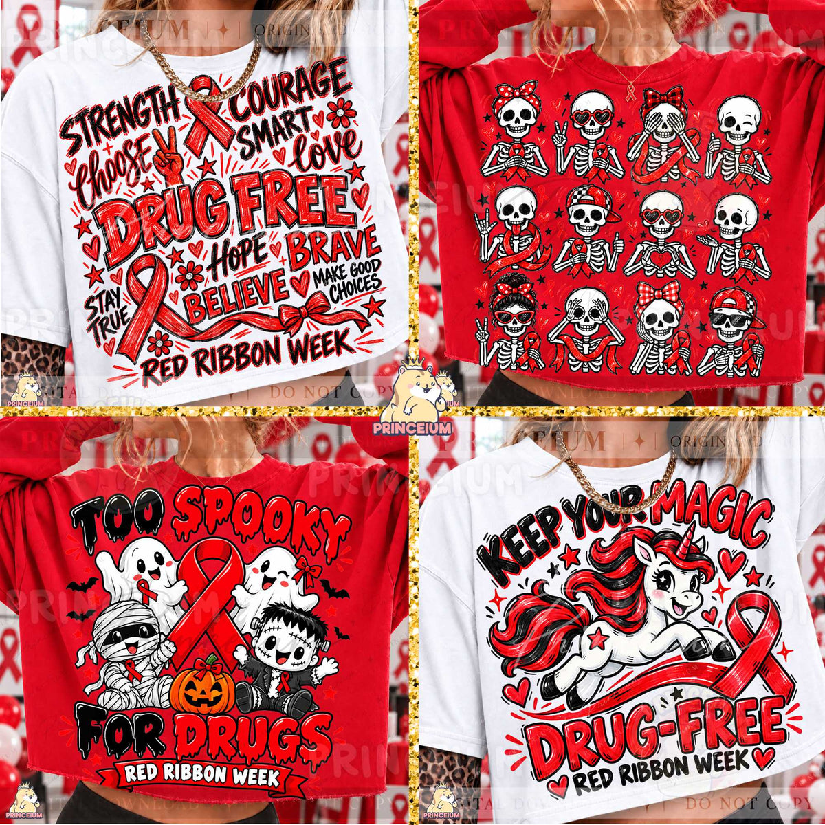 30+ Red Ribbon Week PNG Bundle Drug Free Halloween Designs