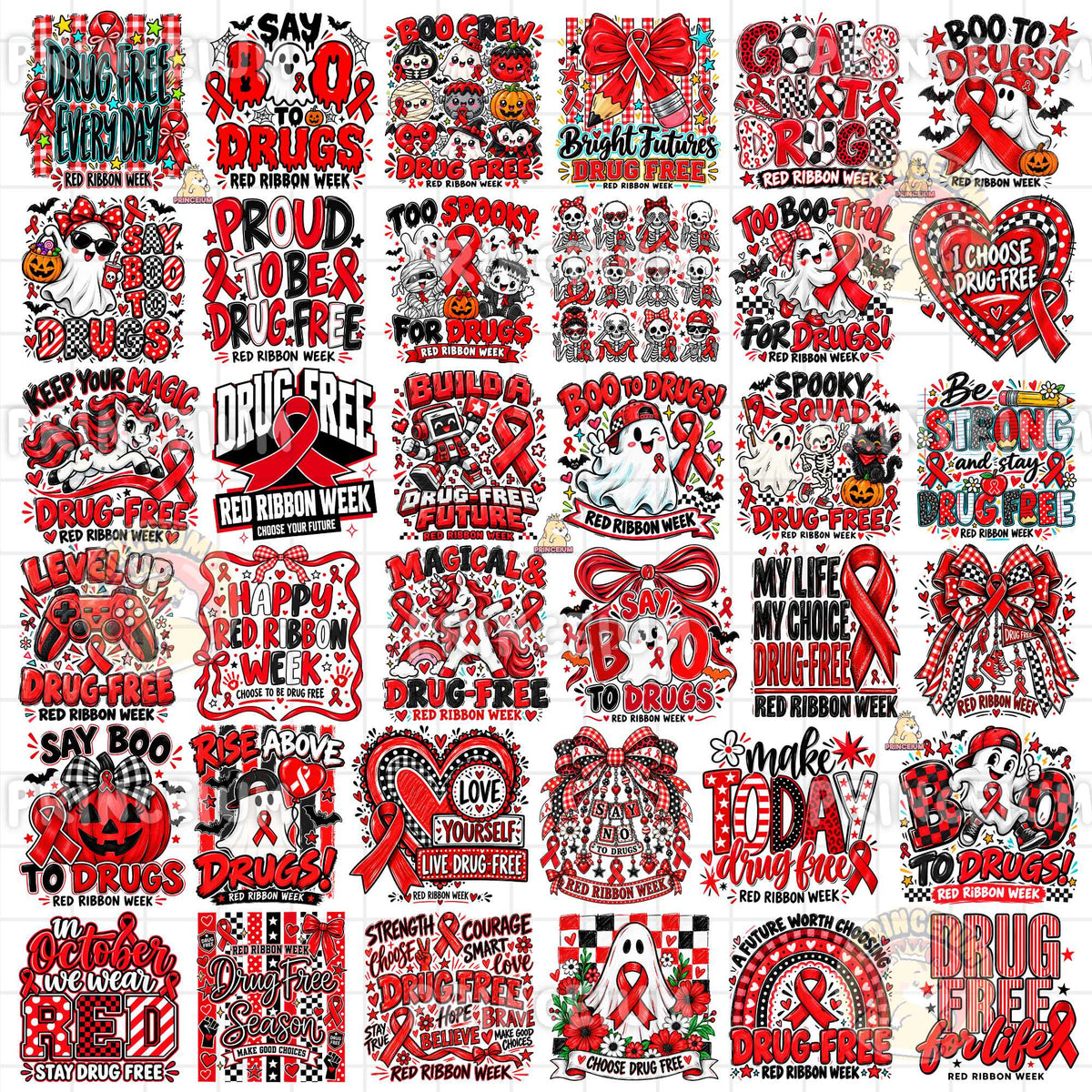 30+ Red Ribbon Week PNG Bundle Drug Free Halloween Designs
