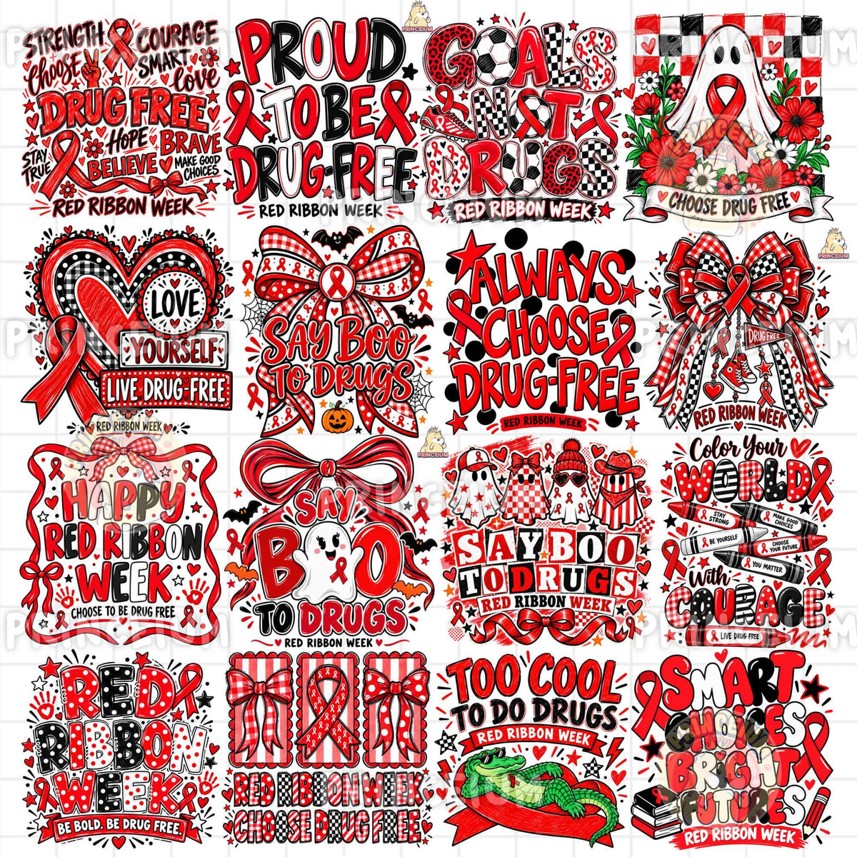 30+ Red Ribbon Week PNG Bundle Drug Free Halloween Designs