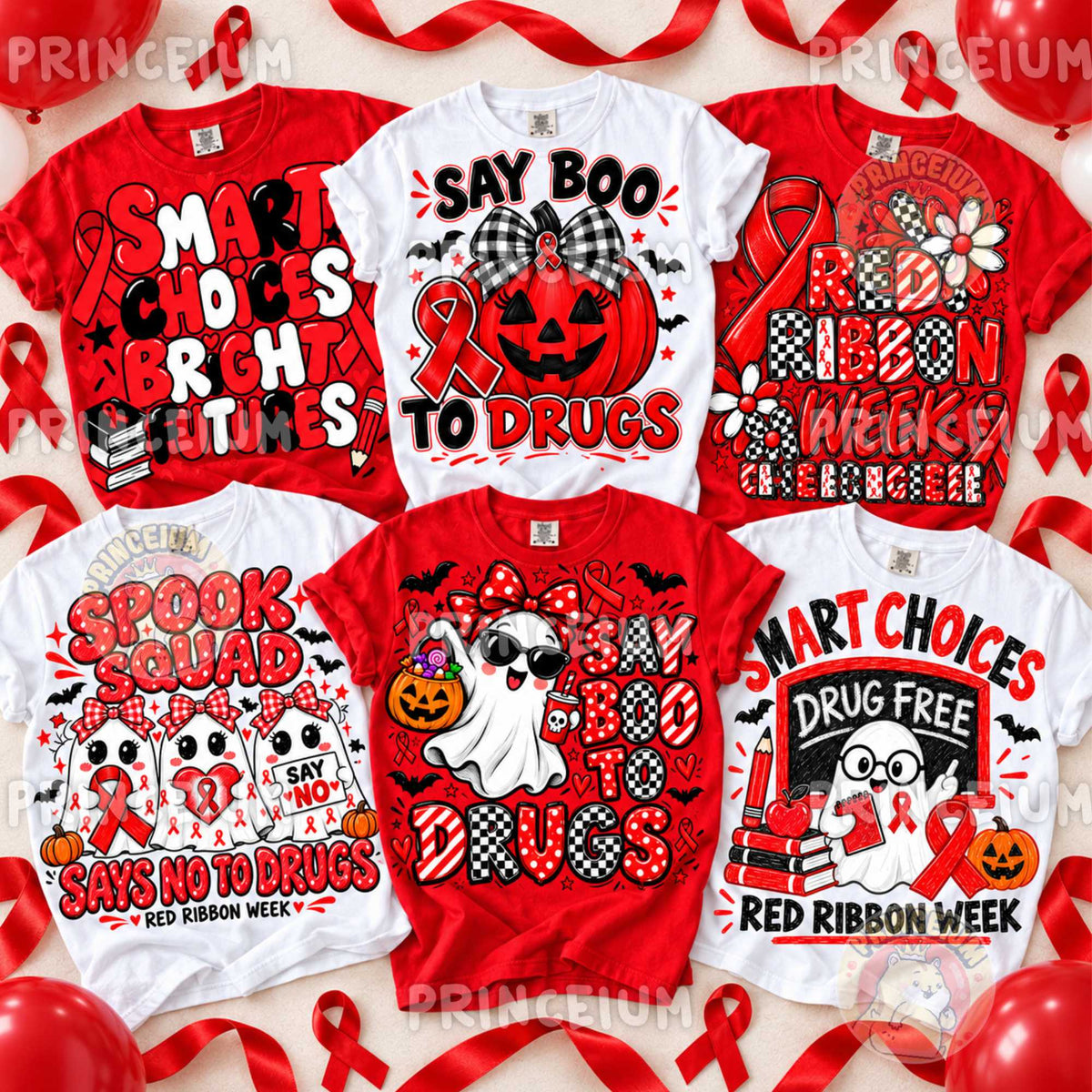 30+ Red Ribbon Week PNG Bundle Drug Free Halloween Designs