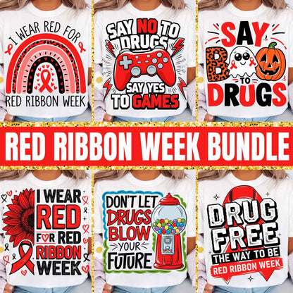 Red Ribbon Week Bundle Png, In October We Wear, Red Ribbon Week Png, Drug-Free, Anti-Drug Svg, Red ribbon Week, Sublimation Designs, Digital