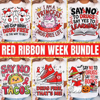 Red Ribbon Week Bundle Png, In October We Wear, Red Ribbon Week Png, Drug-Free, Anti-Drug Svg, Red ribbon Week, Sublimation Designs, Digital