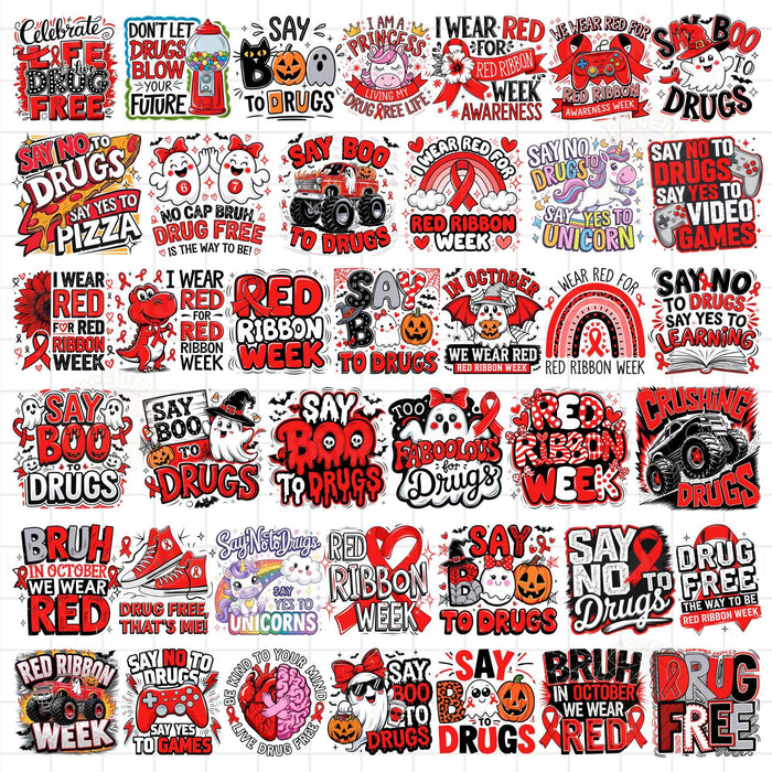 Red Ribbon Week Bundle Png, In October We Wear, Red Ribbon Week Png, Drug-Free, Anti-Drug Svg, Red ribbon Week, Sublimation Designs, Digital