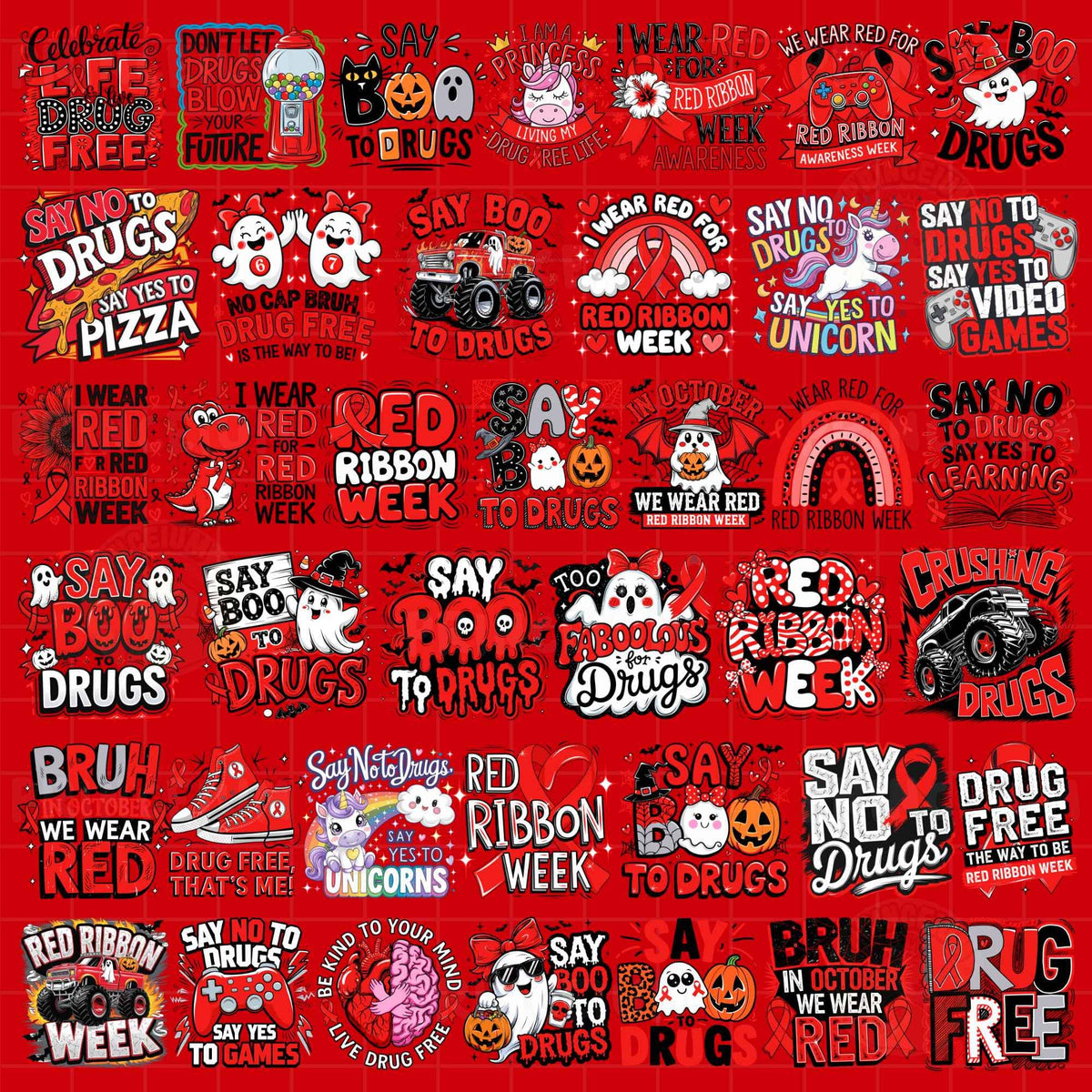 Red Ribbon Week Bundle Png, In October We Wear, Red Ribbon Week Png, Drug-Free, Anti-Drug Svg, Red ribbon Week, Sublimation Designs, Digital