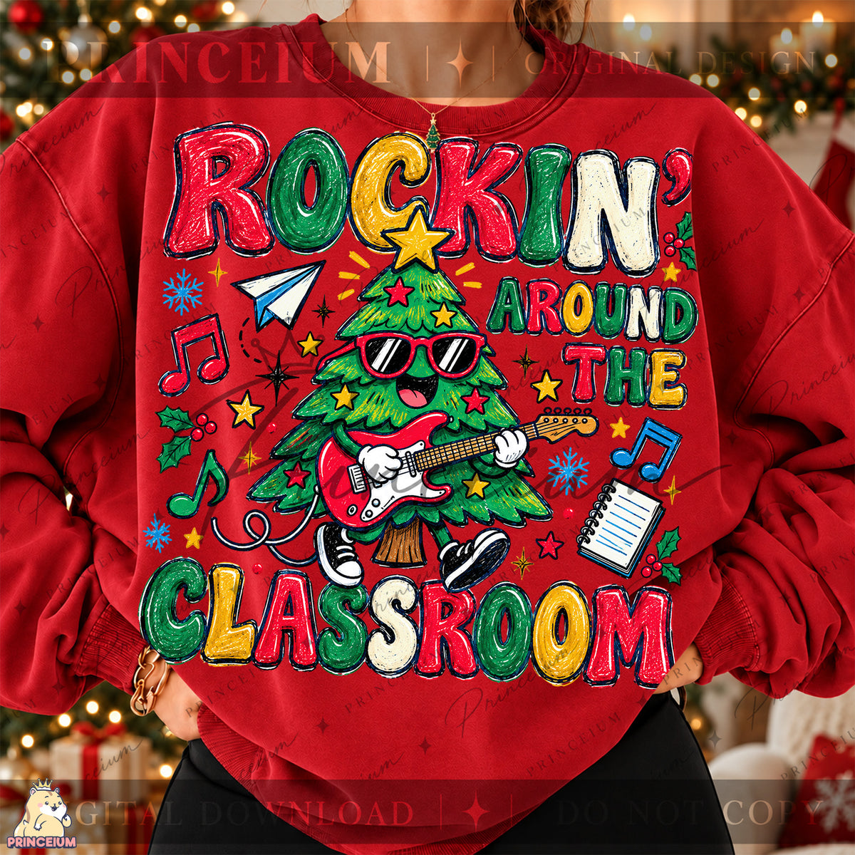 Rockin’ Around the Classroom Christmas PNG Guitar Tree Teacher Holiday Design