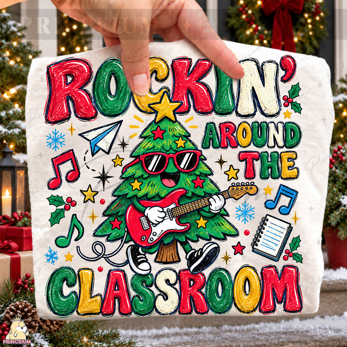 Rockin’ Around the Classroom Christmas PNG Guitar Tree Teacher Holiday Design