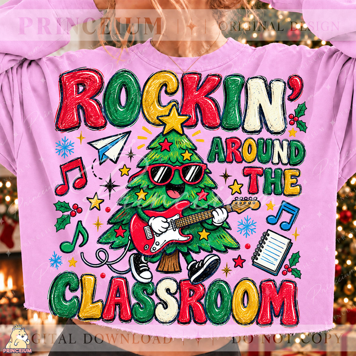 Rockin’ Around the Classroom Christmas PNG Guitar Tree Teacher Holiday Design