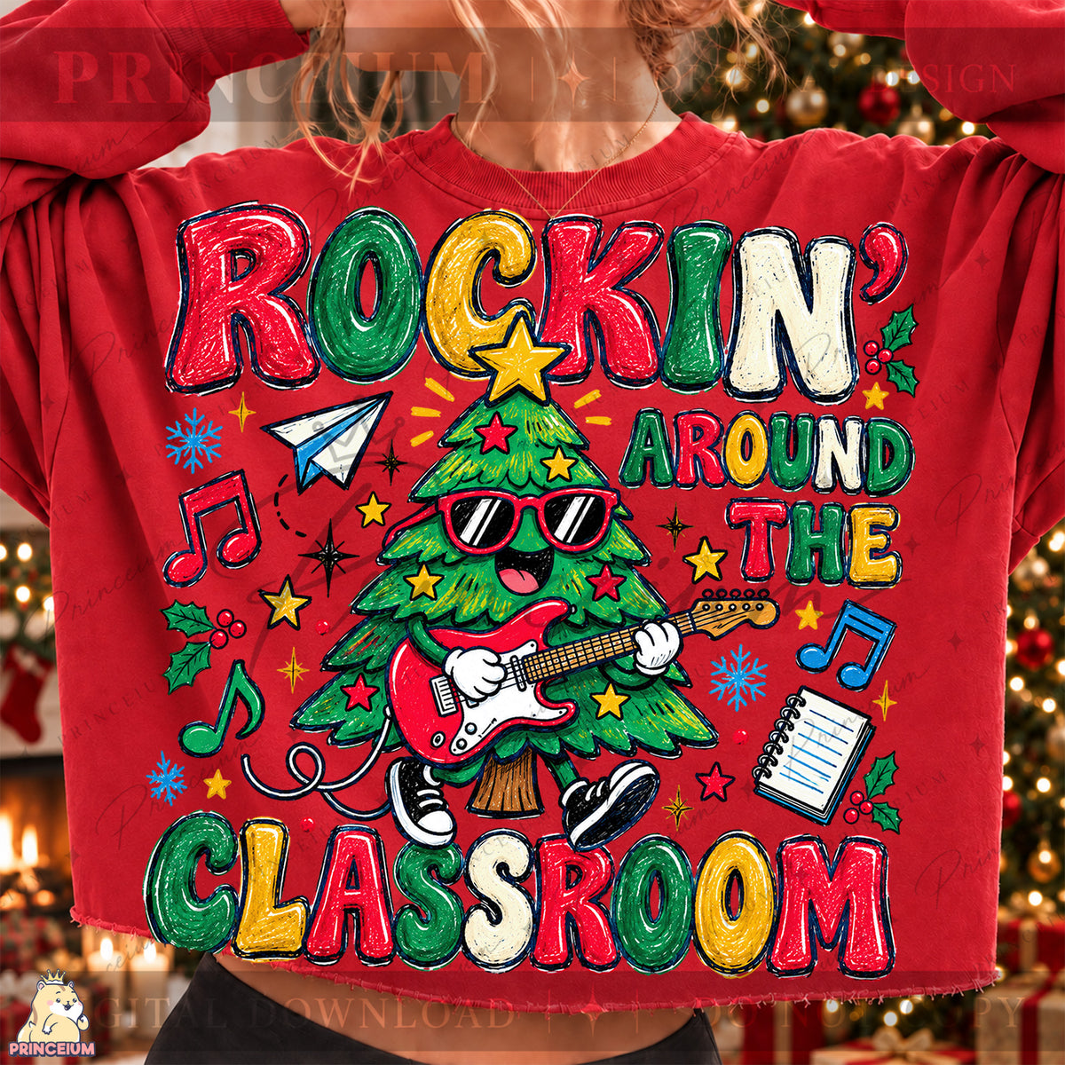 Rockin’ Around the Classroom Christmas PNG Guitar Tree Teacher Holiday Design