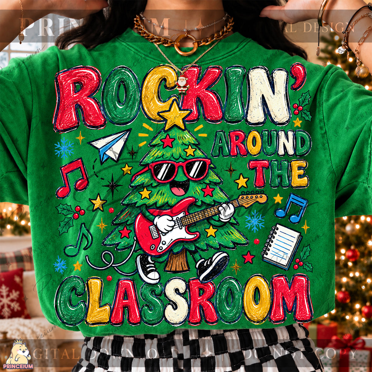 Rockin’ Around the Classroom Christmas PNG Guitar Tree Teacher Holiday Design