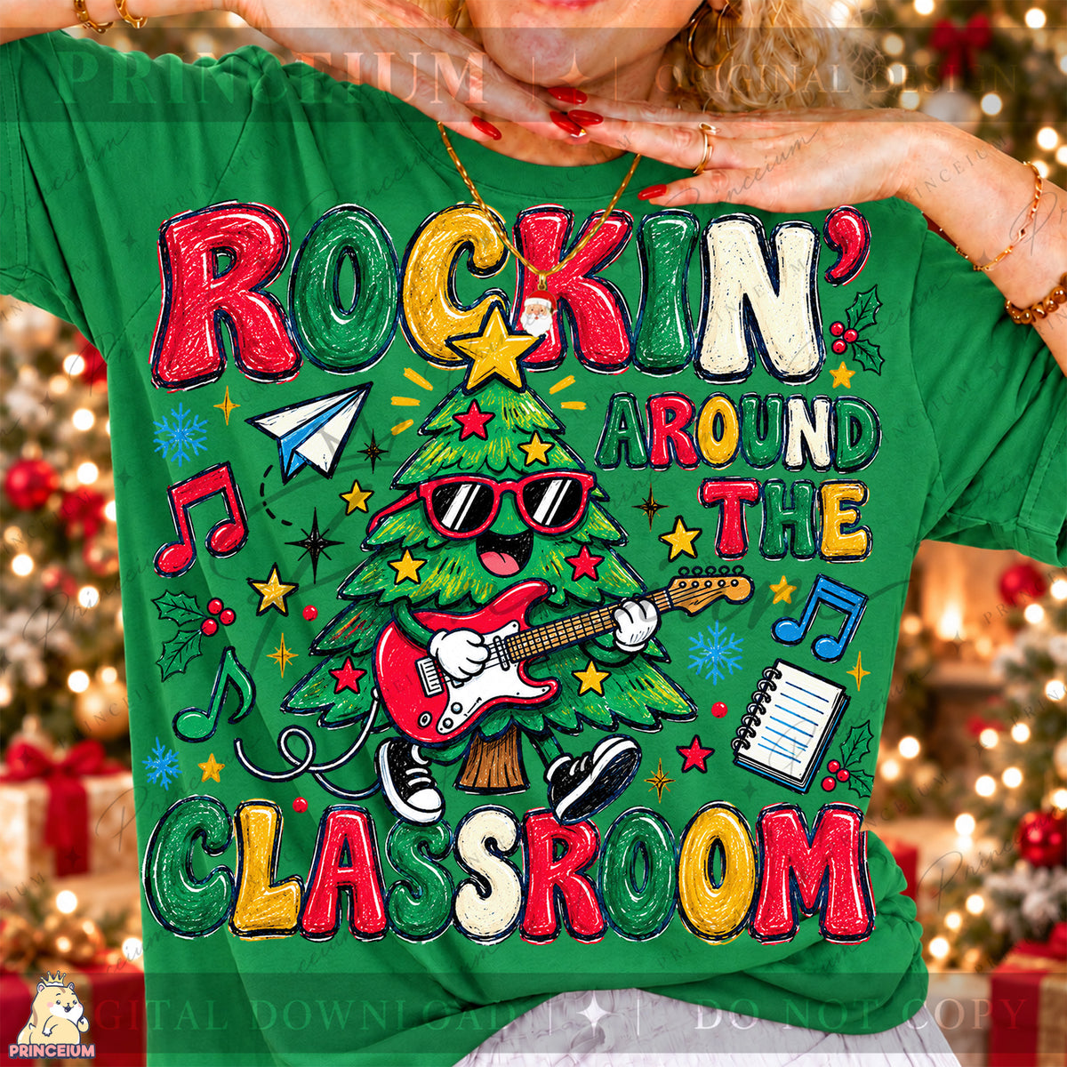 Rockin’ Around the Classroom Christmas PNG Guitar Tree Teacher Holiday Design