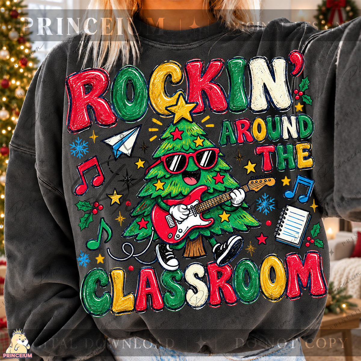 Rockin’ Around the Classroom Christmas PNG Guitar Tree Teacher Holiday Design