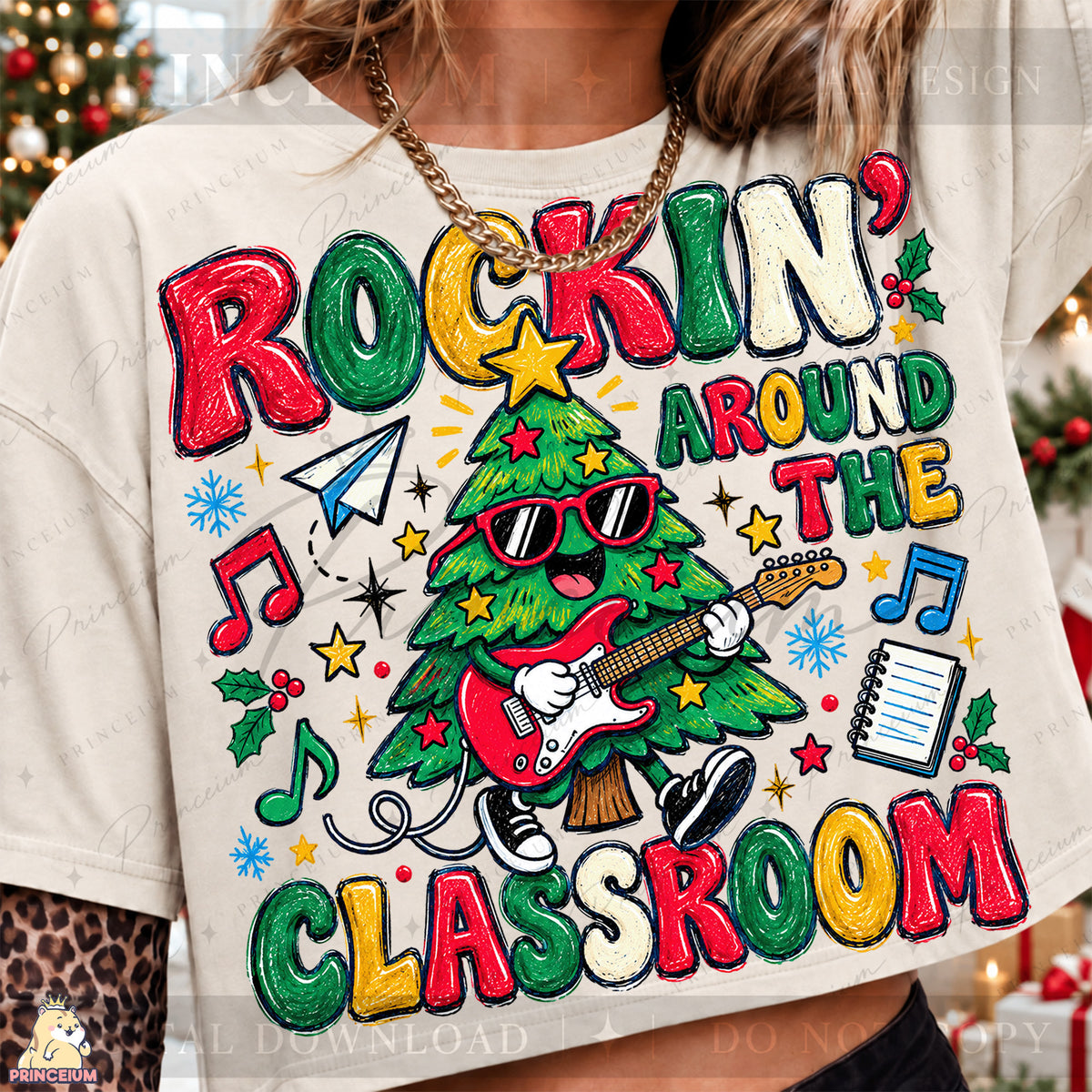 Rockin’ Around the Classroom Christmas PNG Guitar Tree Teacher Holiday Design