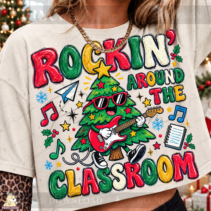 Rockin’ Around the Classroom Christmas PNG Guitar Tree Teacher Holiday Design