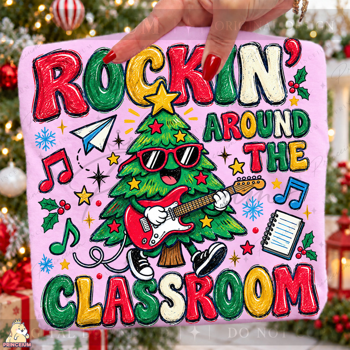 Rockin’ Around the Classroom Christmas PNG Guitar Tree Teacher Holiday Design