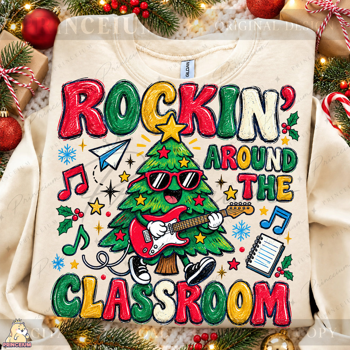 Rockin’ Around the Classroom Christmas PNG Guitar Tree Teacher Holiday Design
