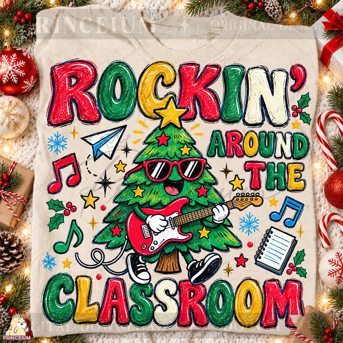 Rockin’ Around the Classroom Christmas PNG Guitar Tree Teacher Holiday Design