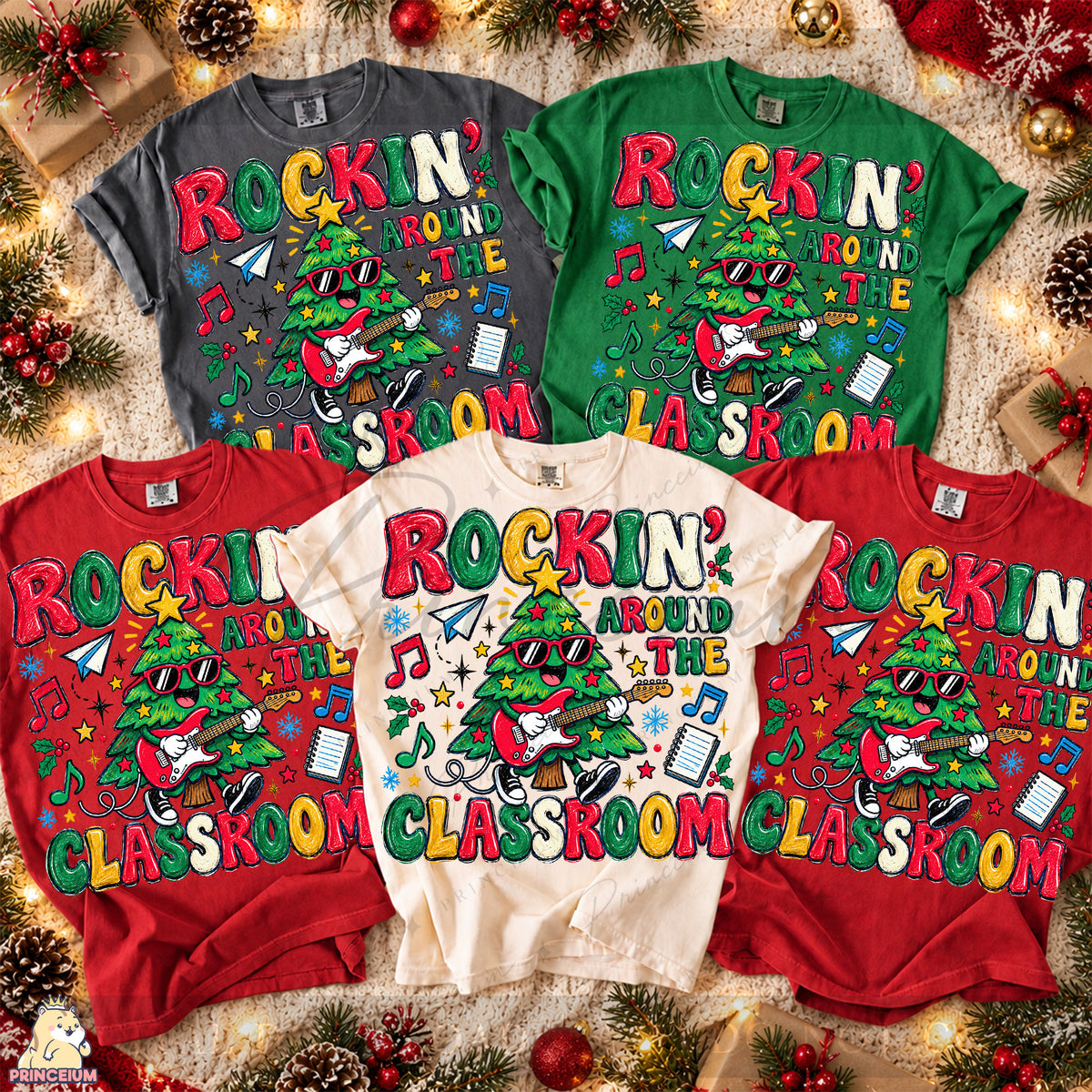 Rockin’ Around the Classroom Christmas PNG Guitar Tree Teacher Holiday Design