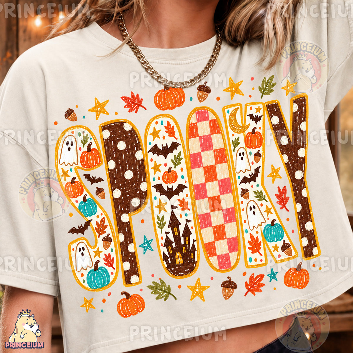 Spooky PNG Crayon Halloween Ghost & Pumpkin Lettering Design