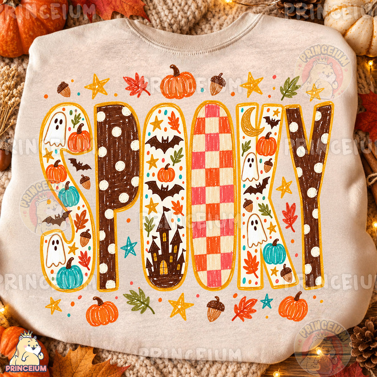 Spooky PNG Crayon Halloween Ghost & Pumpkin Lettering Design