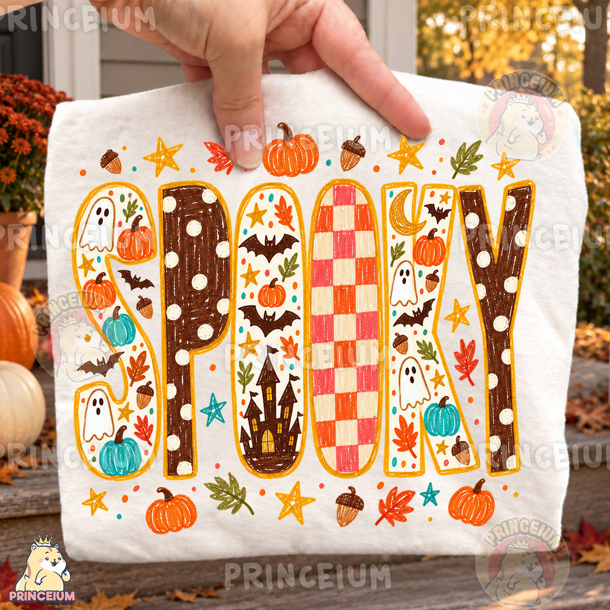 Spooky PNG Crayon Halloween Ghost & Pumpkin Lettering Design