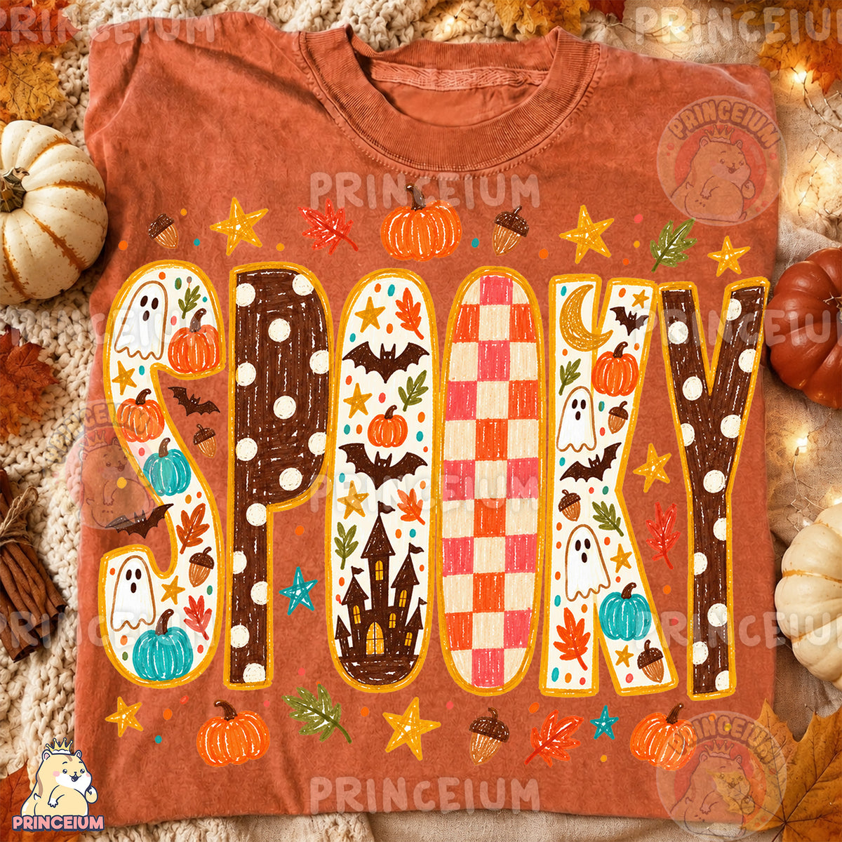 Spooky PNG Crayon Halloween Ghost & Pumpkin Lettering Design